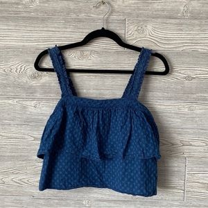✏️ Madewell  blue tiered crop top blouse denim stitched size Medium